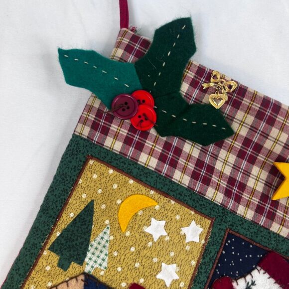 Felted Patchwork Retro Christmas Holiday Stocking Santa Stockings Quilted - Picture 5 of 7